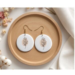 Elegant White and Gold Leaf Earrings